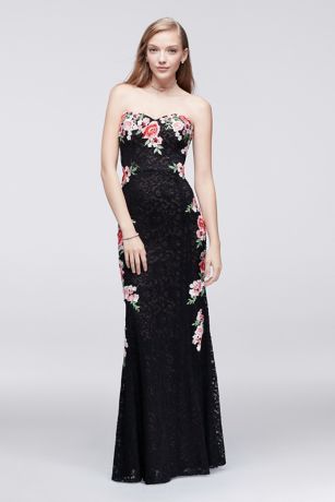 Floral-Embroidered Lace Column Dress ...